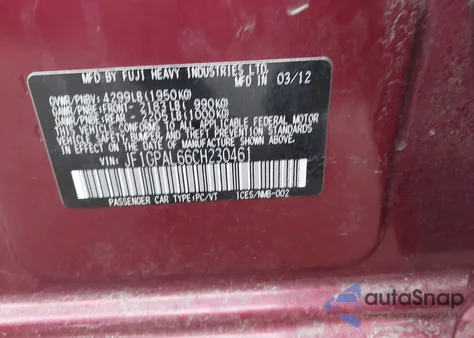 2012 Subaru Impreza 2.0I Sport Premium from USA, damaged, VIN JF1GPAL66CH230461